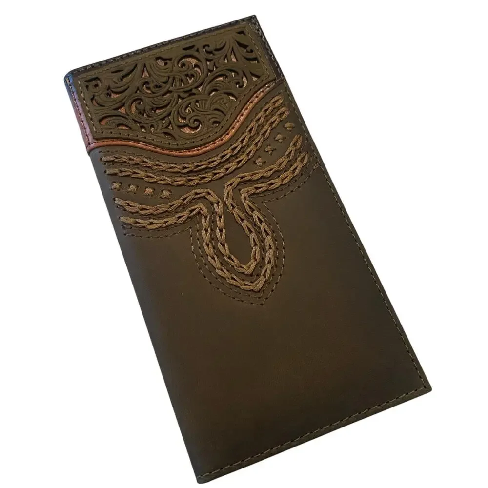 NWT Men’s Justin Russet Inlay Rodeo Genuine Leather Brown Western RFID Wallet
